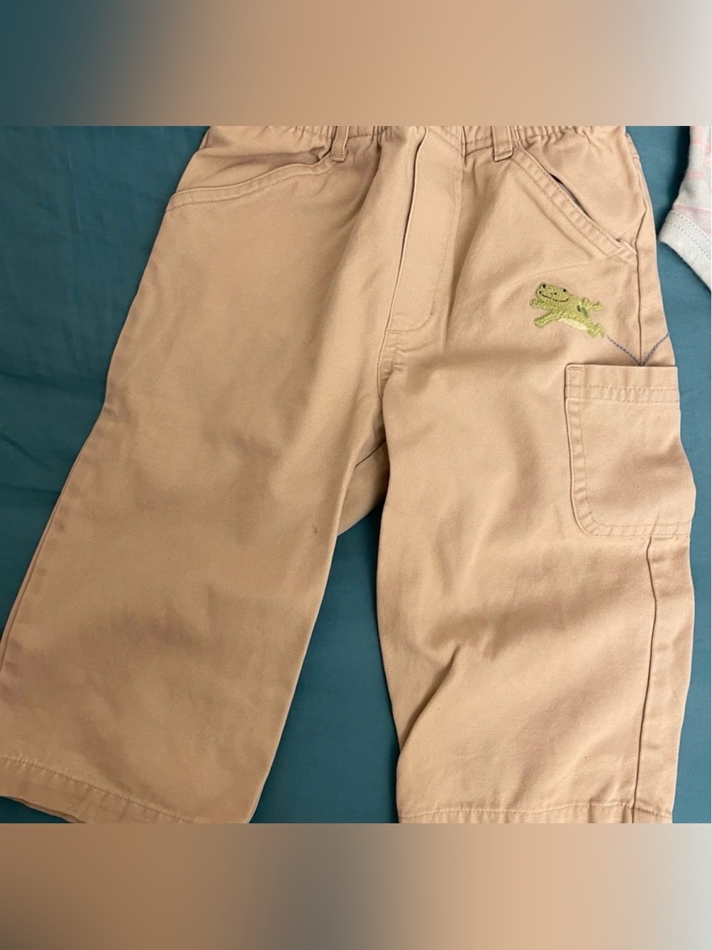 Gymboree Tan Chino Pants with Black Green Frog Embroidery 18-24 mos